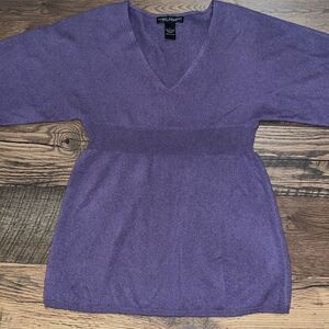 Y2K Babydoll 2 ply Cashmere Sweater Women's S  Purple Baby Doll V-Neck Feminine‎